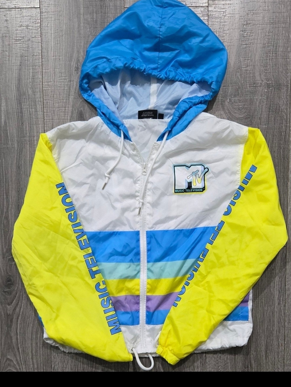 MTV Music Television Retro Colorblock Hooded Windbreaker Jacket M